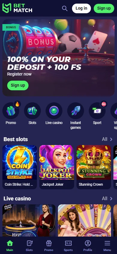 BetMatch Casino στο κινητό